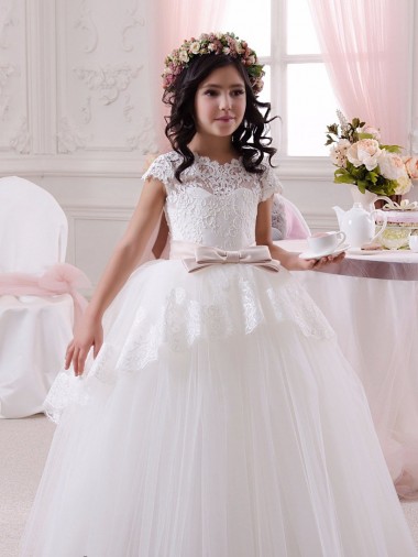 Tule & Renda Amor Sem Mangas Comprimento Chão Longo Vestido de Baile Vestidos para Meninas de Flores Baratos