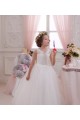 Tule & Renda Decote Alto Sem Mangas Buraco da fechadura Comprimento Chão Vestido para Meninas de Flores Baratos