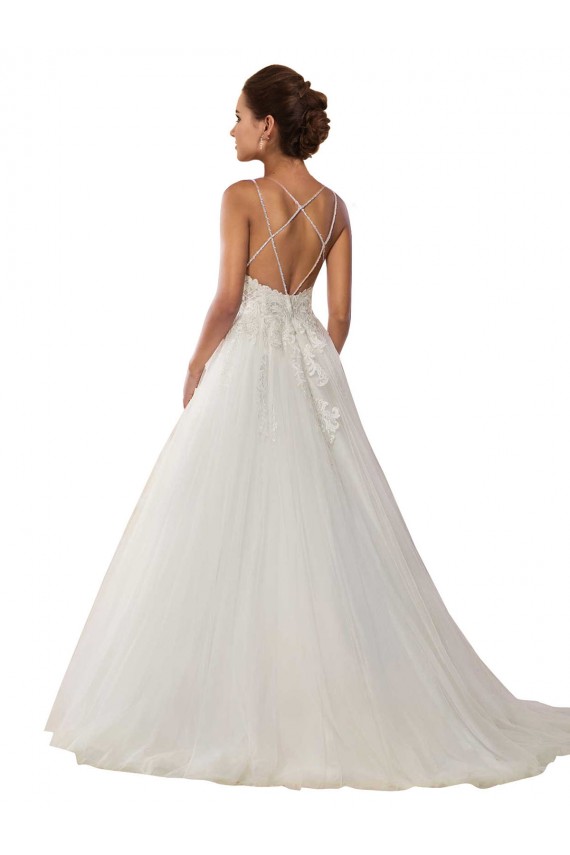 Tule & Renda Alças finas Sem Mangas Comboio Capela Vestidos de Noiva Baratos