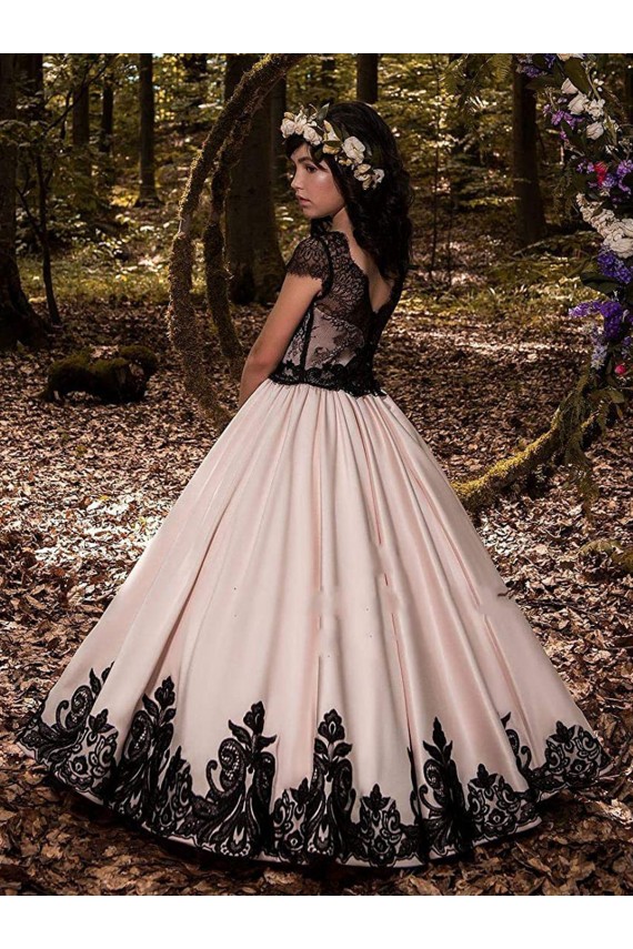Cetim & Renda Amor Sem Mangas Comprimento Chão Vestidos para Meninas de Flores Baratos