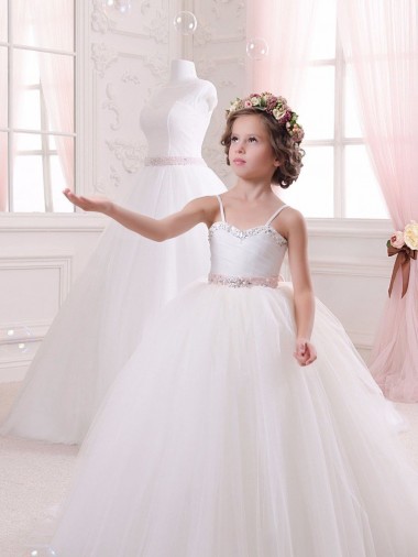 Tule Amor Sem Mangas Comboio Capela Vestidos para Meninas de Flores Baratos