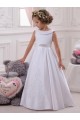 Cetim & Renda Barco Sem Mangas Comprimento Chão Vestidos para Meninas de Flores Baratos
