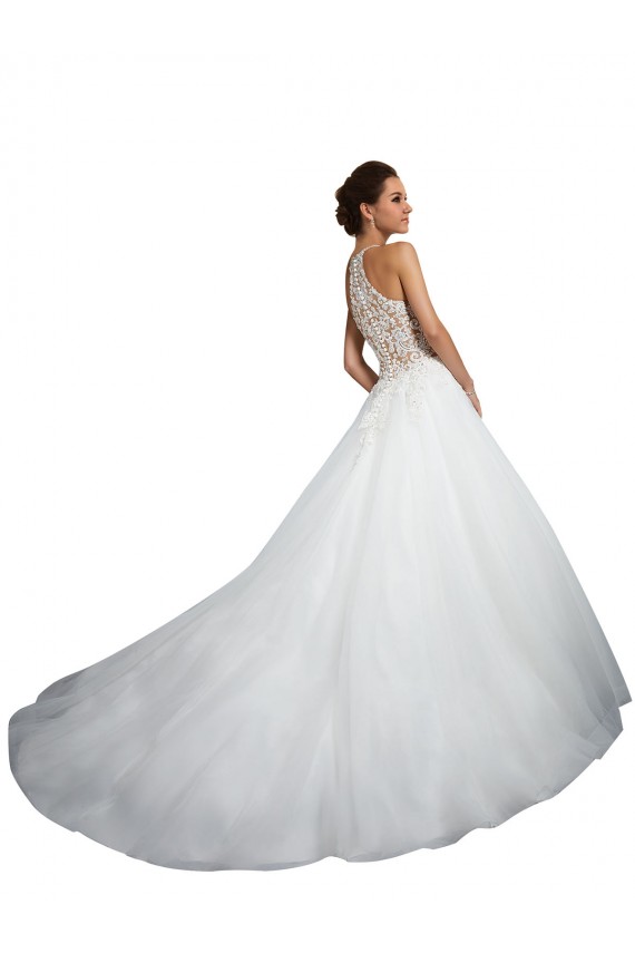 Tule & Renda Decote Alto Sem Mangas Comboio Capela Vestidos de Noiva Baratos