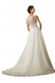 Tule & Renda Decote Ilusão Mangas Curtas Comboio Capela Vestido de Baile Vestidos de Noiva Baratos