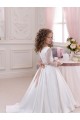 Cetim & Renda Decote V Mangas Compridas Comboio Capela Vestidos para Meninas de Flores Baratos