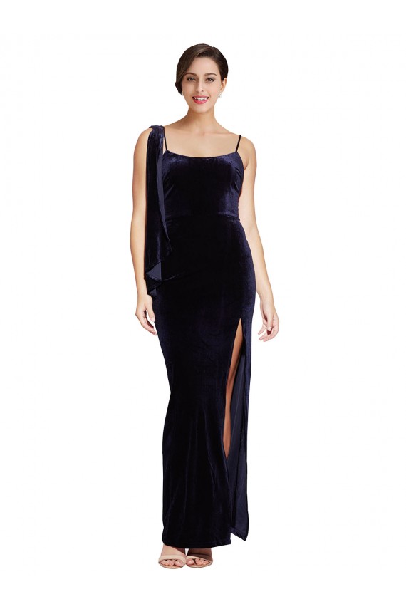 Veludo Elástico Alças finas Sem Mangas Lombar Comprimento Chão Vestidos de Madrinha / Vestidos de Noite / Vestidos de Festa Baratos