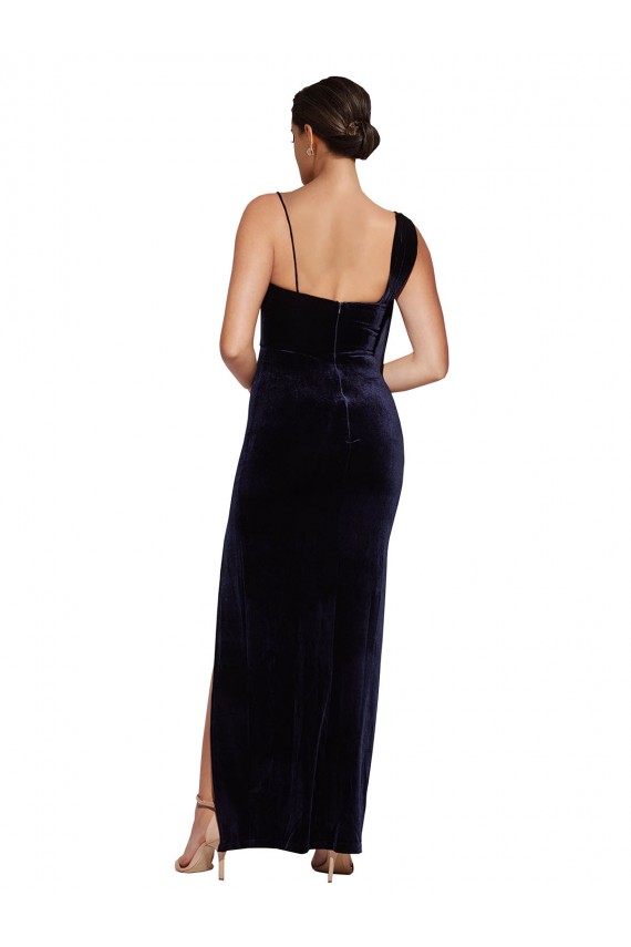Veludo Elástico Alças finas Sem Mangas Lombar Comprimento Chão Vestidos de Madrinha / Vestidos de Noite / Vestidos de Festa Baratos