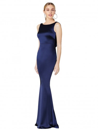 Cetim Elástico Cabeçada Sem Mangas Lombar Comprimento Chão Longo Bainha Vestidos de Madrinha / Vestidos de Noite / Vestidos de Festa Baratos