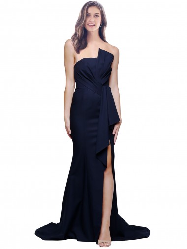 Crepe Esticado Sem alças Sem Mangas Lombar Comboio Varredela Vestidos de Madrinha / Vestidos de Festa Baratos