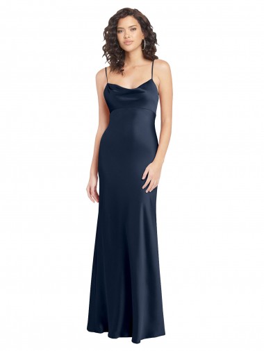 Cetim Elástico Decote Capuz Sem Mangas Abrir de volta Comprimento Chão Vestidos de Madrinha / Vestidos de Noite / Vestidos de Festa Baratos