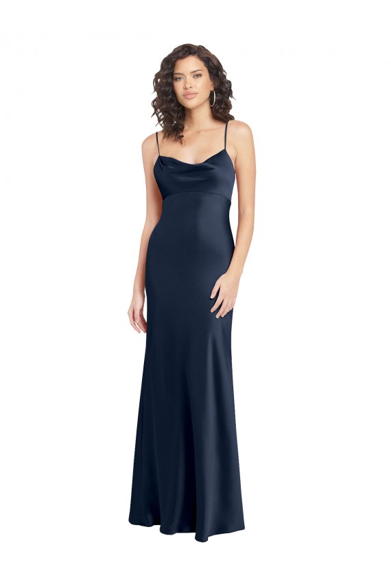 Cetim Elástico Decote Capuz Sem Mangas Abrir de volta Comprimento Chão Vestidos de Madrinha / Vestidos de Noite / Vestidos de Festa Baratos
