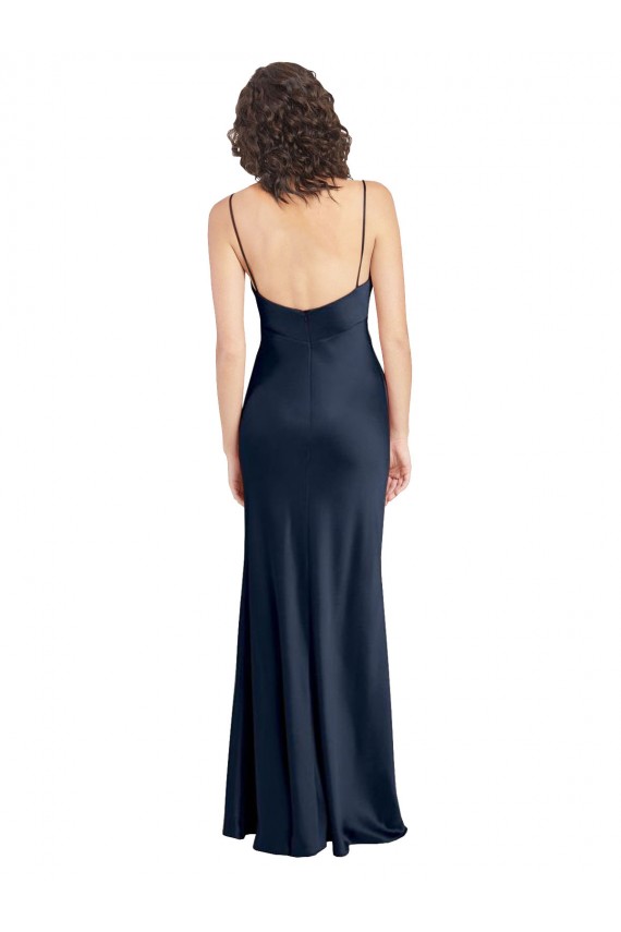 Cetim Elástico Decote Capuz Sem Mangas Abrir de volta Comprimento Chão Vestidos de Madrinha / Vestidos de Noite / Vestidos de Festa Baratos