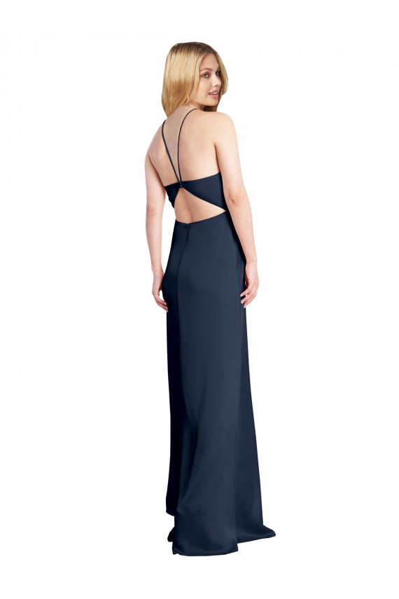 Cetim Elástico Cabeçada Sem Mangas Criss Cruz Comprimento Chão Vestidos de Madrinha / Vestidos de Noite / Vestidos de Festa Baratos