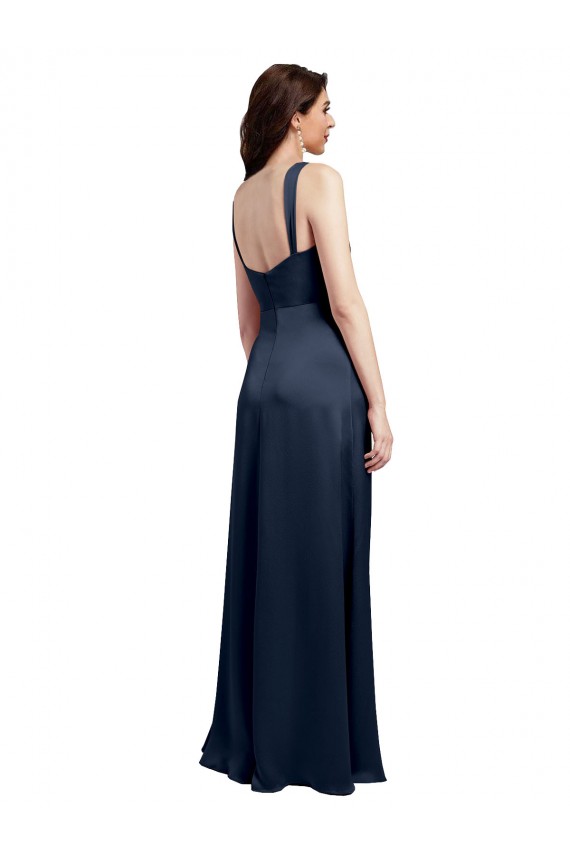 Cetim Elástico Decote Capuz Sem Mangas Lombar Comprimento Chão Vestidos de Madrinha / Vestidos de Noite / Vestidos de Festa Baratos