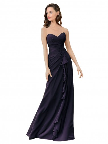 Chiffon Amor Sem Mangas Comprimento Chão Marinha Negra Vestidos de Madrinha Baratos