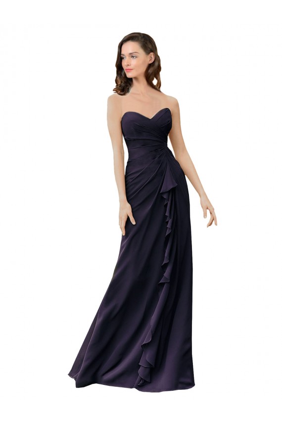 Chiffon Amor Sem Mangas Comprimento Chão Marinha Negra Vestidos de Madrinha Baratos