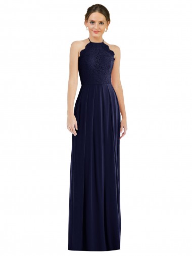 Chiffon Cabeçada Sem Mangas Abrir de volta Comprimento Chão Longo Linha A Vestidos de Madrinha Baratos