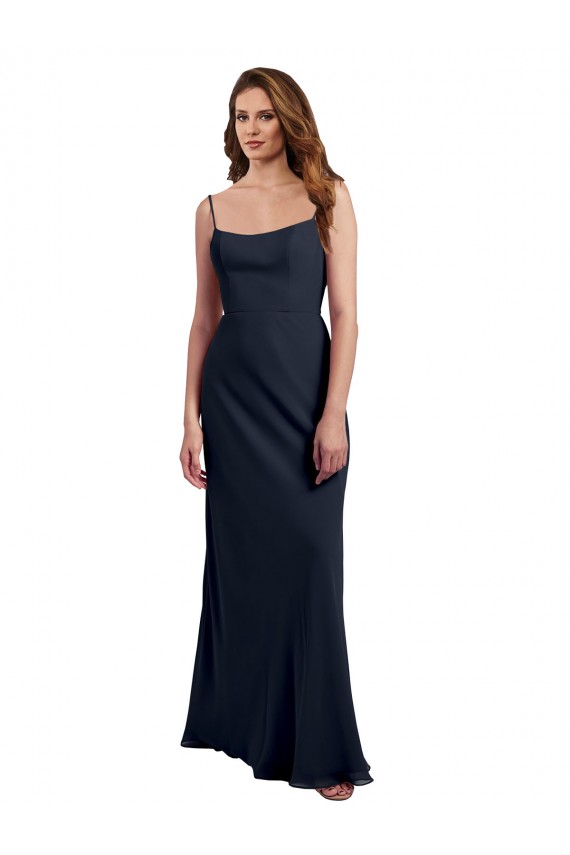 Chiffon Alças finas Sem Mangas Abrir de volta Comprimento Chão Vestidos de Madrinha / Vestidos Formais Baratos