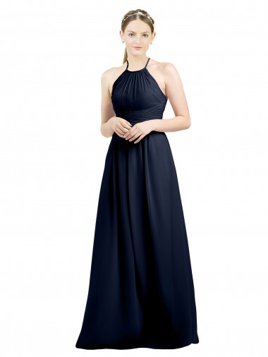 Chiffon Cabeçada Sem Mangas Abrir de volta Comprimento Chão Linha A Vestidos de Festa / Vestidos de Madrinha Baratos