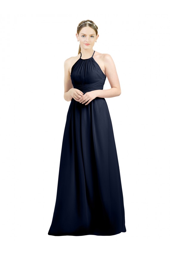 Chiffon Cabeçada Sem Mangas Abrir de volta Comprimento Chão Linha A Vestidos de Festa / Vestidos de Madrinha Baratos