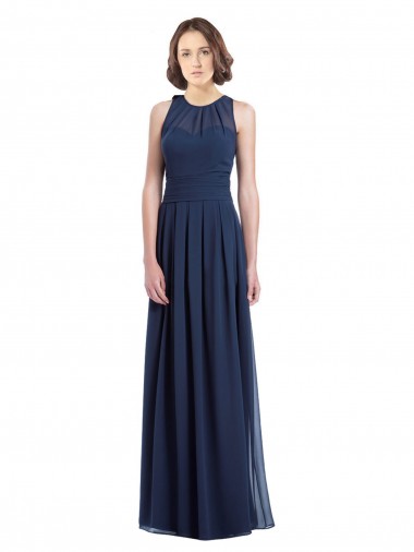 Chiffon Cabeçada Sem Mangas Buraco da fechadura Comprimento Chão Vestidos de Madrinha Baratos