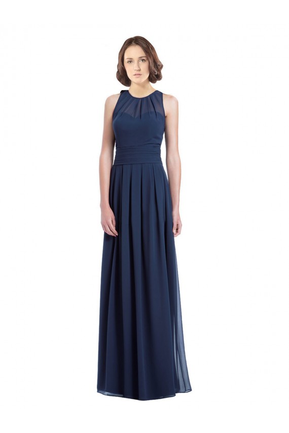 Chiffon Cabeçada Sem Mangas Buraco da fechadura Comprimento Chão Vestidos de Madrinha Baratos