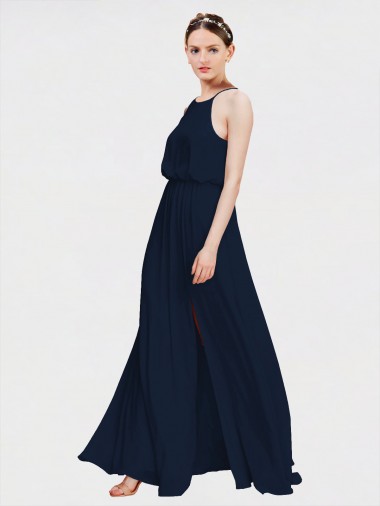 Chiffon Cabeçada Sem Mangas Comprimento Chão Vestidos de Madrinha Formais Baratos