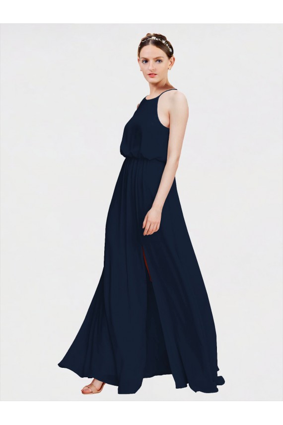 Chiffon Cabeçada Sem Mangas Comprimento Chão Vestidos de Madrinha Formais Baratos