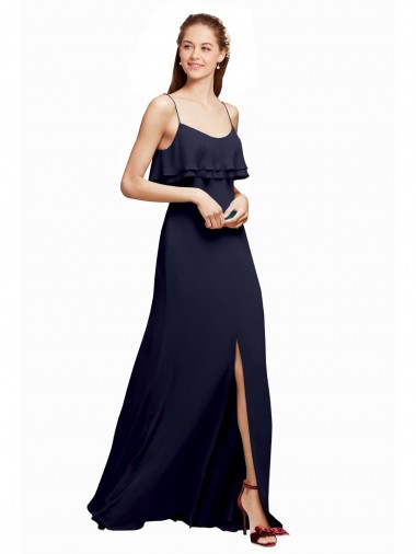 Chiffon Alças finas Sem Mangas Costas em V Comprimento Chão Linha A Longo Vestidos de Madrinha Baratos