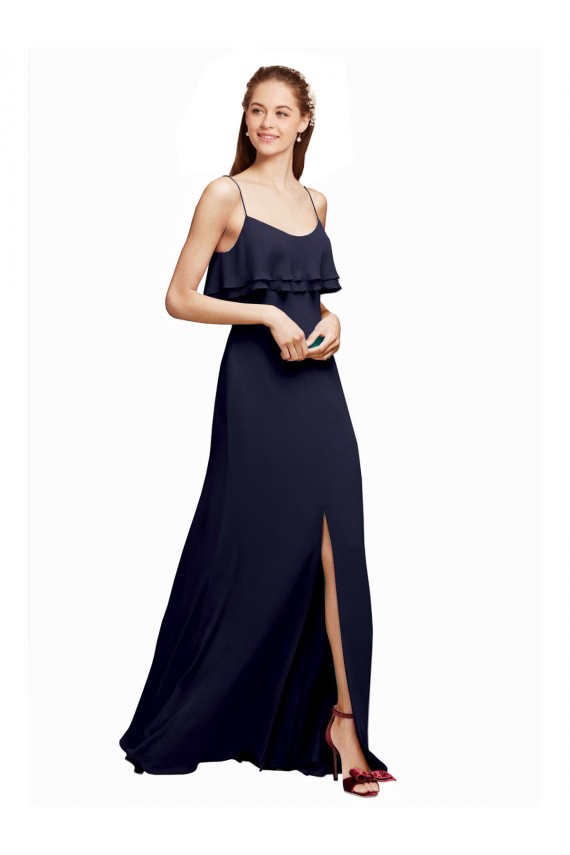 Chiffon Alças finas Sem Mangas Costas em V Comprimento Chão Linha A Longo Vestidos de Madrinha Baratos