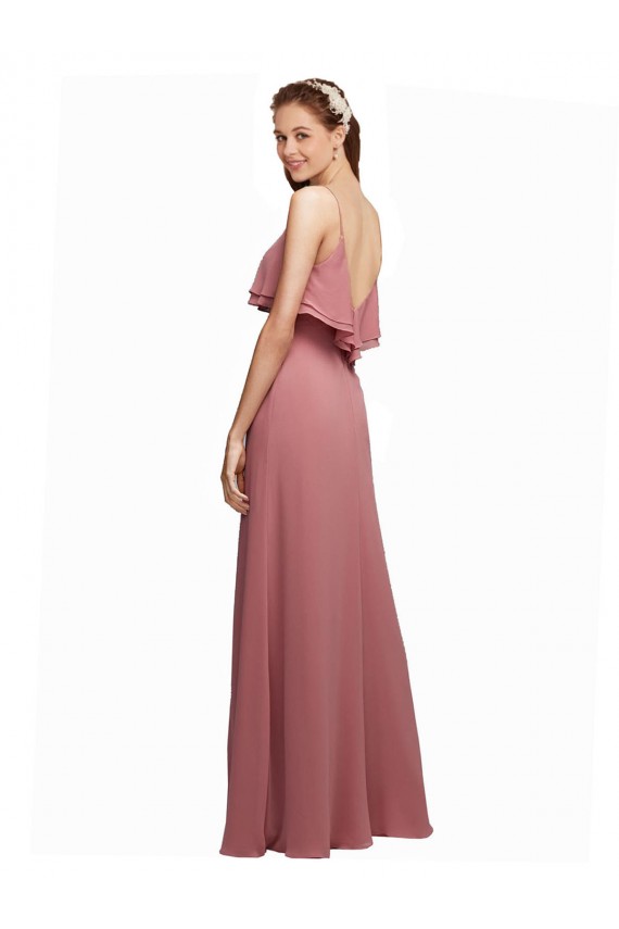 Chiffon Alças finas Sem Mangas Costas em V Comprimento Chão Linha A Longo Vestidos de Madrinha Baratos