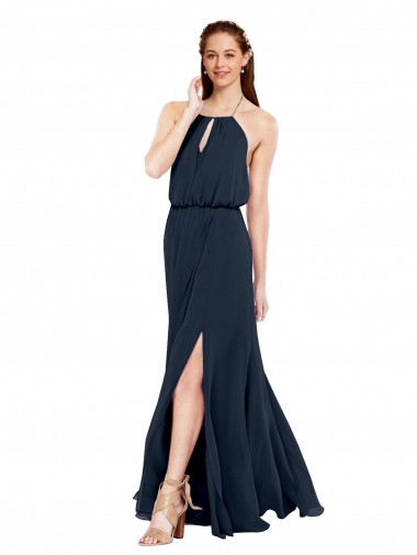 Chiffon Cabeçada Sem Mangas Criss Cruz Comprimento Chão Vestido de Festa / Vestidos de Noiva Baratos