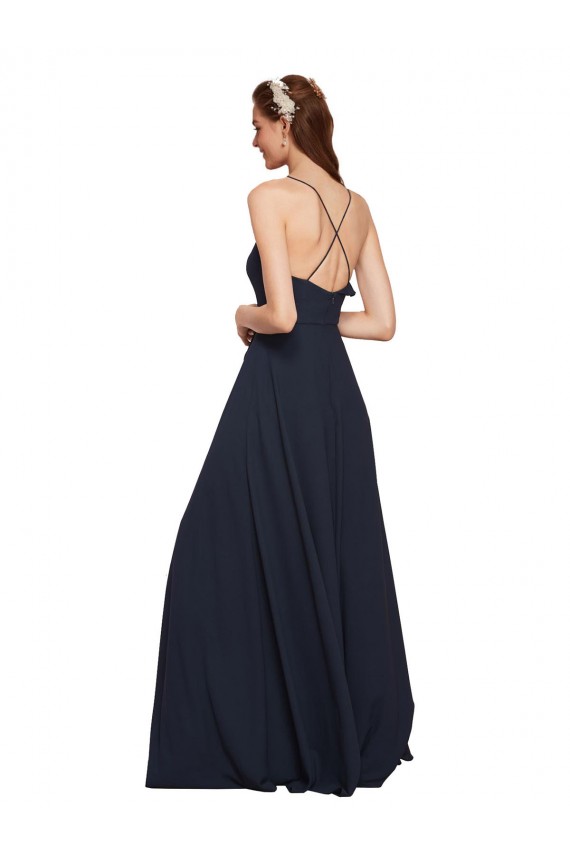 Chiffon Alças finas Sem Mangas Criss Cruz Comprimento Chão Vestidos de Festa / Vestidos de Madrinha Baratos