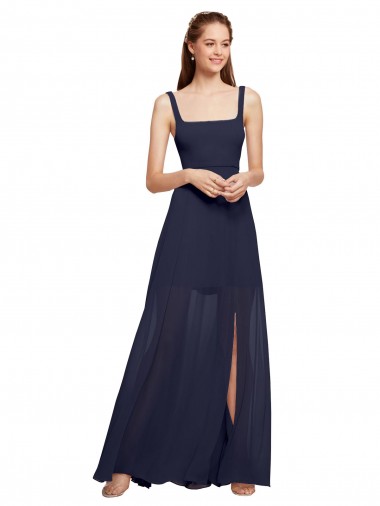 Chiffon Alças finas Sem Mangas Comprimento Chão Longo Linha A Vestidos de Madrinha Baratos