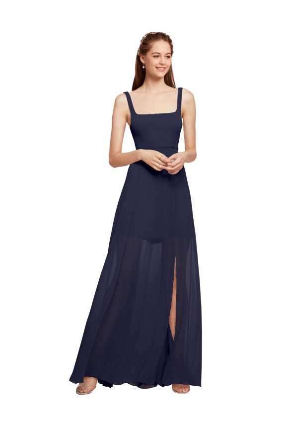 Chiffon Alças finas Sem Mangas Comprimento Chão Longo Linha A Vestidos de Madrinha Baratos