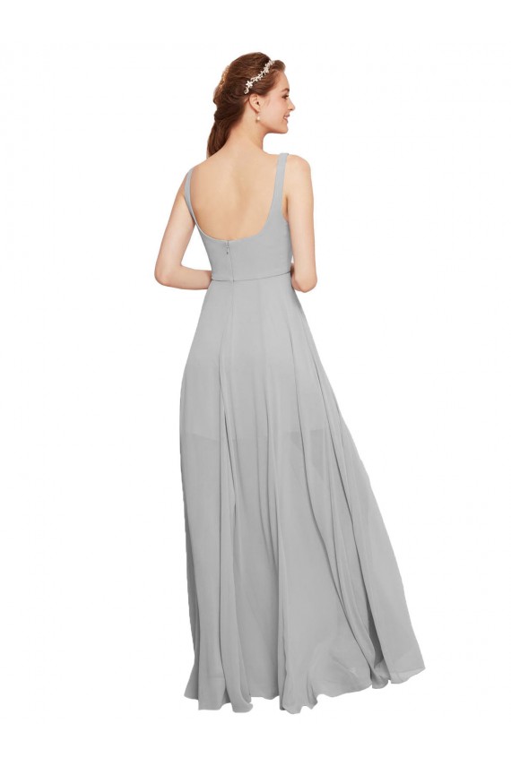 Chiffon Alças finas Sem Mangas Comprimento Chão Longo Linha A Vestidos de Madrinha Baratos
