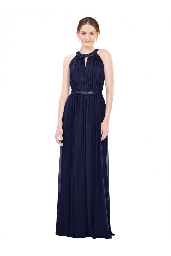 Chiffon Decote Alto Sem Mangas Comprimento Chão Vestido de Baile Formais Baratos