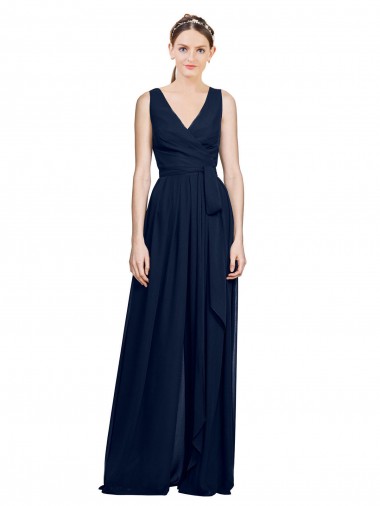 Chiffon Decote V Sem Mangas Comprimento Chão Vestido de Madrinha Formais Baratos