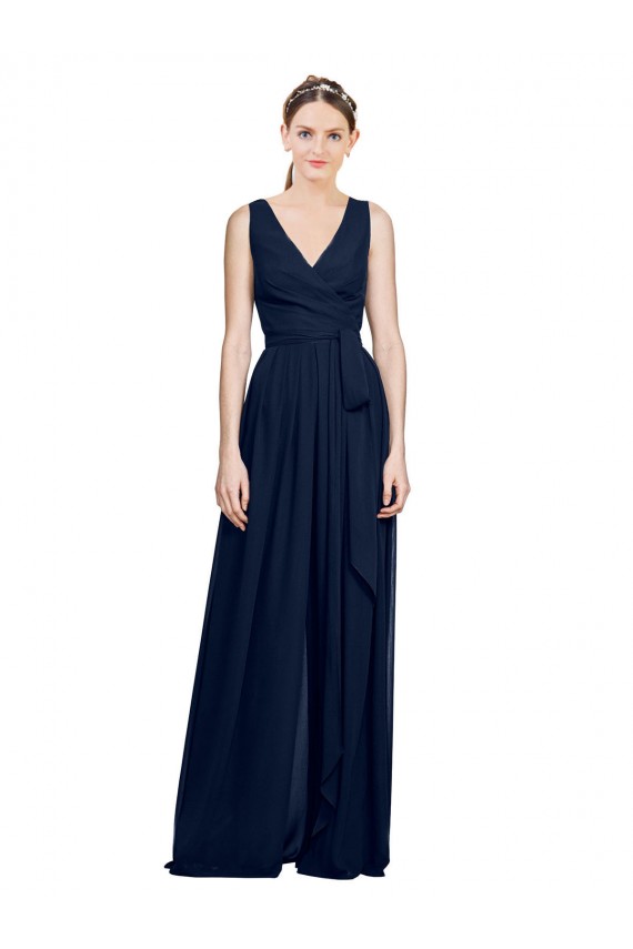 Chiffon Decote V Sem Mangas Comprimento Chão Vestido de Madrinha Formais Baratos