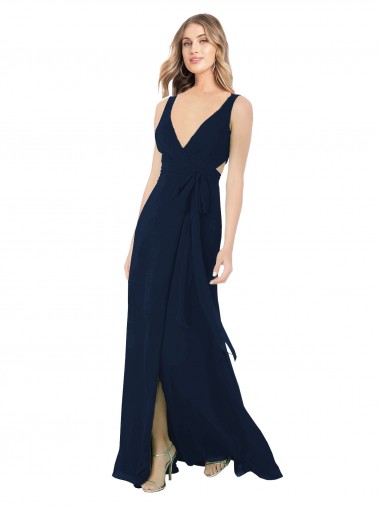 Chiffon Decote V Sem Mangas Comprimento Chão Vestidos de Baile Formais Baratos