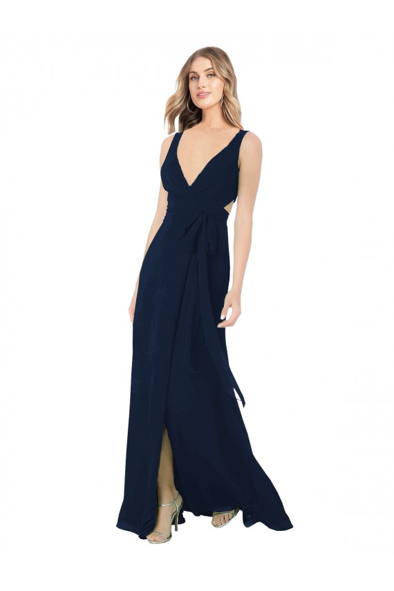 Chiffon Decote V Sem Mangas Comprimento Chão Vestidos de Baile Formais Baratos