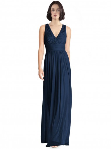 Chiffon Decote V Sem Mangas Comprimento Chão Linha A Vestidos de Festa Baratos