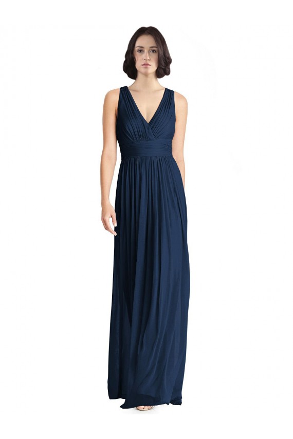 Chiffon Decote V Sem Mangas Comprimento Chão Linha A Vestidos de Festa Baratos