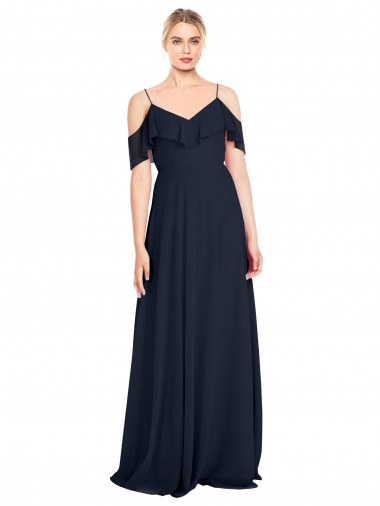 Chiffon Fora do Ombro Sem Mangas Costas em V Comprimento Chão Vestido de Madrinha / Vestido de Noite Baratos