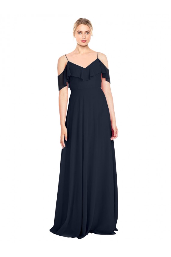 Chiffon Fora do Ombro Sem Mangas Costas em V Comprimento Chão Vestido de Madrinha / Vestido de Noite Baratos