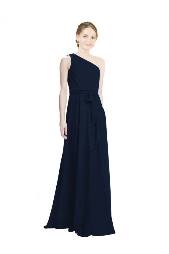 Chiffon Um Ombro Sem Mangas Comprimento Chão Vestido de Madrinha / Vestido de Noite Baratos