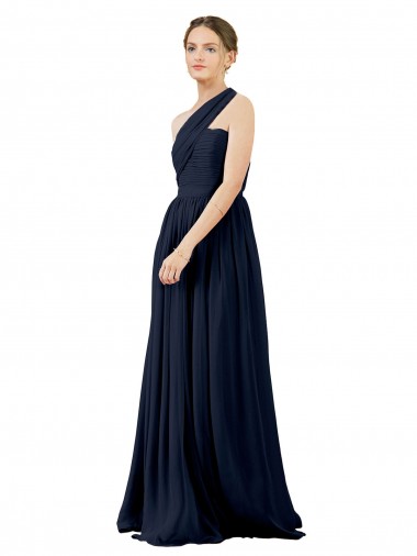 Chiffon Um Ombro Sem Mangas Comprimento Chão Linha A Vestido de Noite / Vestidos de Madrinha Baratos