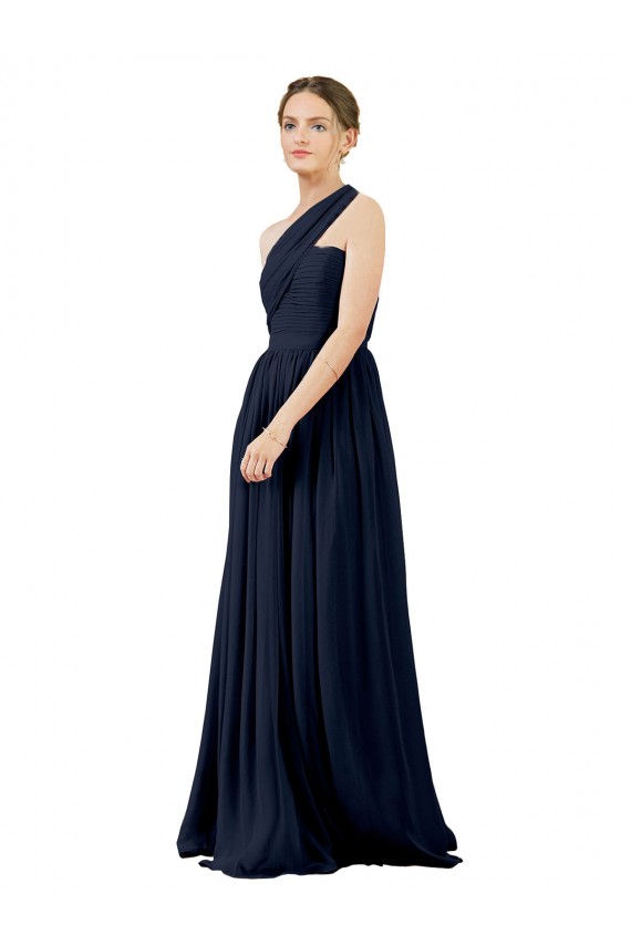 Chiffon Um Ombro Sem Mangas Comprimento Chão Linha A Vestido de Noite / Vestidos de Madrinha Baratos
