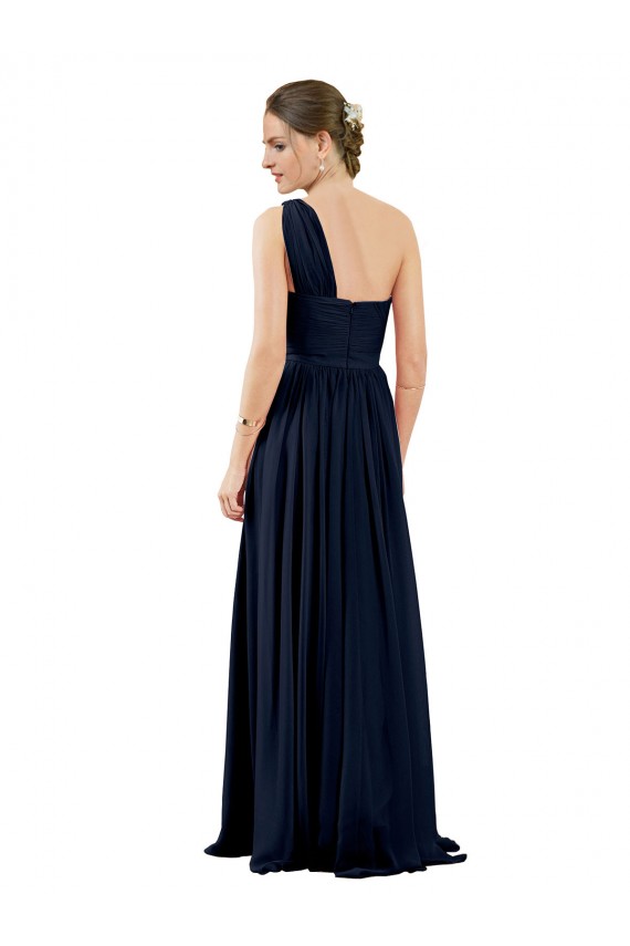Chiffon Um Ombro Sem Mangas Comprimento Chão Linha A Vestido de Noite / Vestidos de Madrinha Baratos