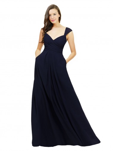 Chiffon Decote V Sem Mangas Comprimento Chão Linha A Vestido de Madrinha Formais Baratos